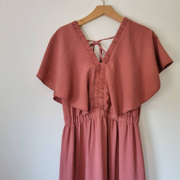 Simplee Dusty Rose Flutter Sleeve Tiered Maxi Dress Women’s Size S - Picture 2 of 8